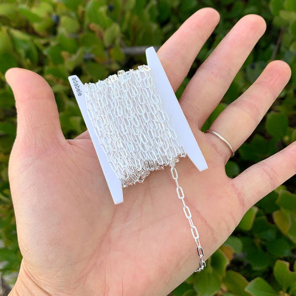 5 Feet 925 Sterling Silver Unfinished Paperclip Cable Chain Links, 2.5mm, Strong SSK-D1