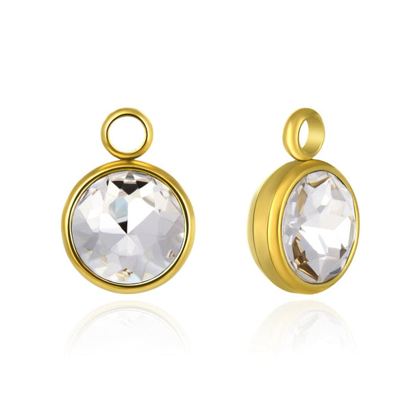 10pcs Grade A April Crystal Clear Birthstone Charm Drops, 18K Yellow Gold Plated Stainless Steel, Tarnish Resistant, 6mm, CCP33-4