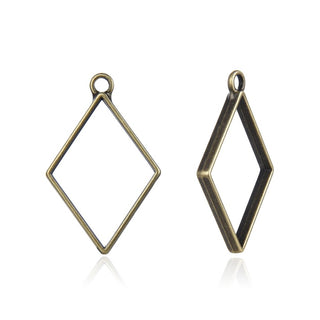 20pcs Open Back Diamond Rhombus Bezel Blanks, Pendant Base, Large Resin Mold, Tarnish Resistant Antique Bronze, 39x25mm, CF287-1
