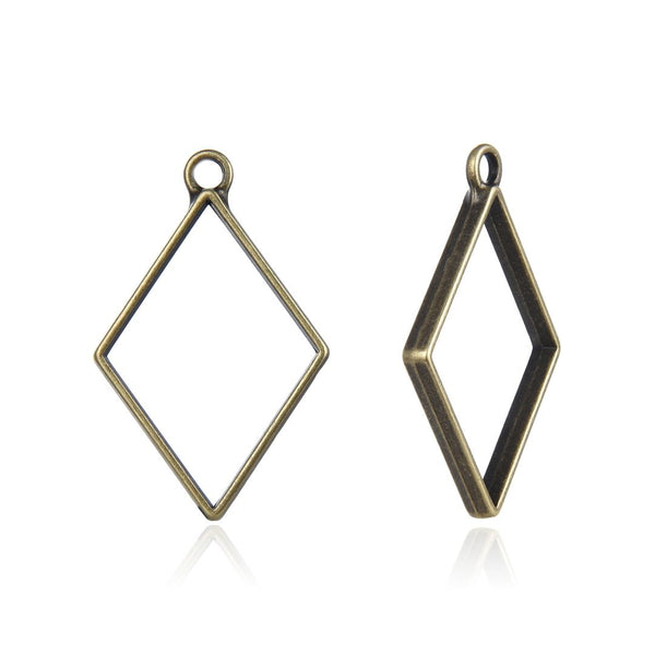 20pcs Open Back Diamond Rhombus Bezel Blanks, Pendant Base, Large Resin Mold, Tarnish Resistant Antique Bronze, 39x25mm, CF287-1
