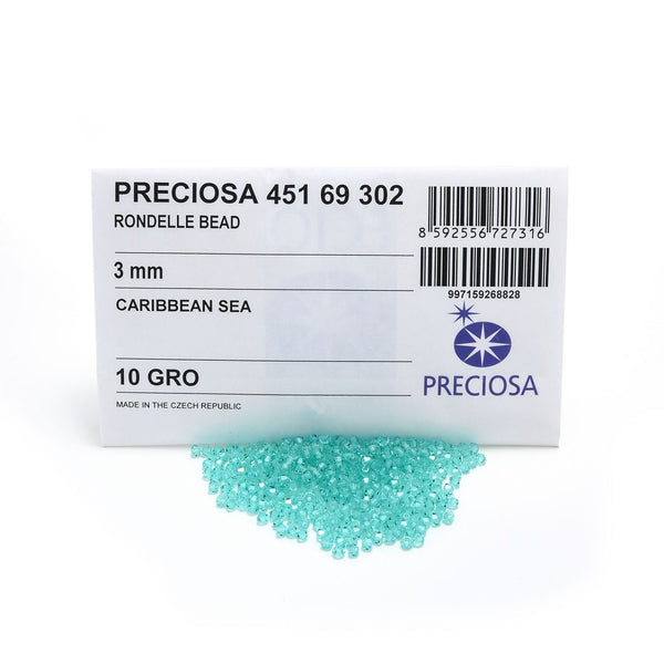 100pcs Preciosa Faceted Bicone Crystal Beads, Caribbean Sea (Blue), Size Selections: 3mm/4mm/6mm