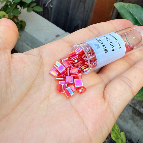 10g Miyuki Full Tila Square Seed Beads 5x5mm, Rainbow Strawberry (TL-254)
