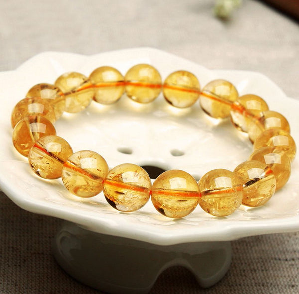 1 Strand Stretch Natural Yellow Citrine Beaded Gemstone Bracelet, 8mm Bead, Length Selections: 7 inch/7.5 inch/8 inch/8.5 inch