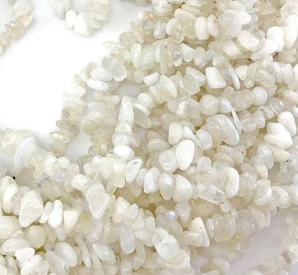 Natural White Moonstone Gemstone Chip Beads, Free Form, 5mm-8mm, Hole ID 1mm, 1 Strand/31 Inch, GZ1-37