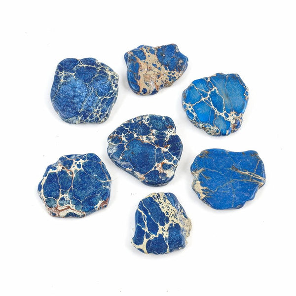 5pcs Natural Grade A Lapis Blue Impression Aqua Terra Jasper Beads, Large Flat Slab Gemstone Beads, Smooth Free Form, 15-45mm, Hole ID 1mm, GX9