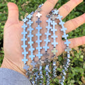 Grade A Natural Hematite Gemstone Cross Sign Beads, White Gold Plated, 15 Inch/1 Strand, 10mm, Hole ID 1mm, GFC-H5