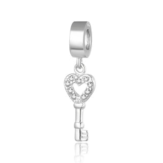 925 925 Sterling Silver Key to Love Bead Charm Pendant Cubic Zirconia CZ
