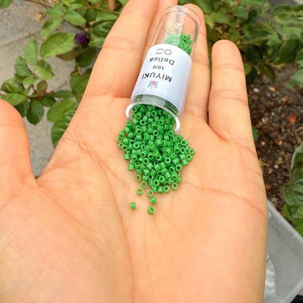 30g Miyuki Delica 10/0 Tube Seed Beads, Opaque Green DBM724