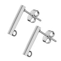 30pcs 316 Surgical Stainless Steel 10mm Rectangle Bar Earring Posts with Open Ring & Earnut Backs
