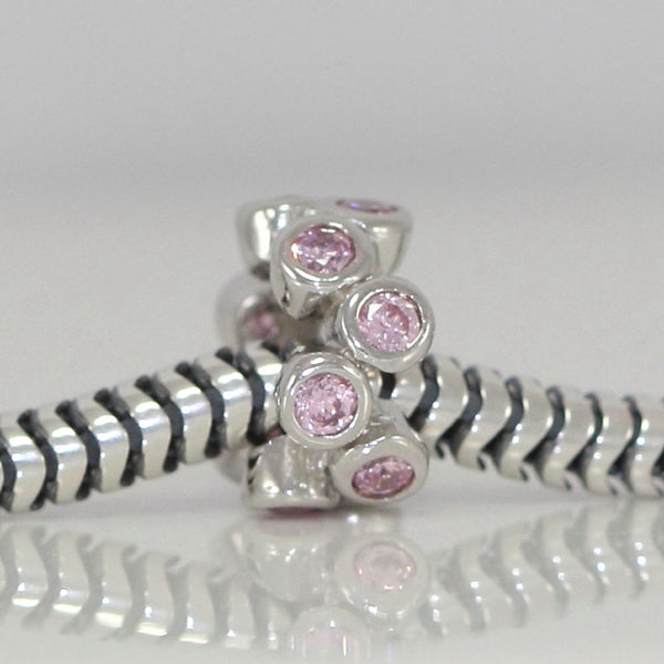 1pc Real 925 Sterling Silver Charm, Octocber Birthstone Spacer Bead, Cubic Zirconia CZ Pink Tourmaline Gemstone, Compatible with Pandora all Other Charm Bracelets, EC546