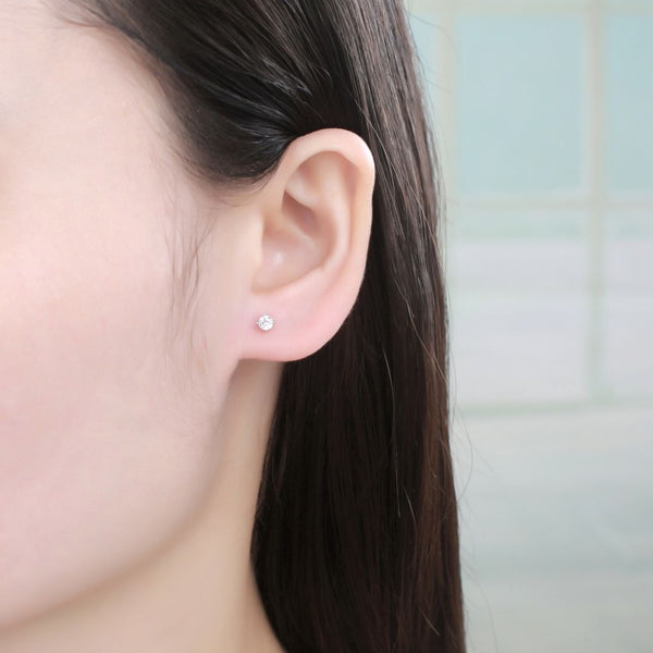 1 pair 925 Sterling Silver Stud Earrings, 3mm/0.11 Carat Round Cut Cubic Zirconia CZ Diamond, Small Tiny, SSE74-3