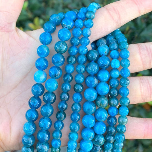 Natural Blue Apatite Gemstone Round Beads, 1 Strand/15 Inch, Size Selections: 4mm/6mm/8mm/10mm