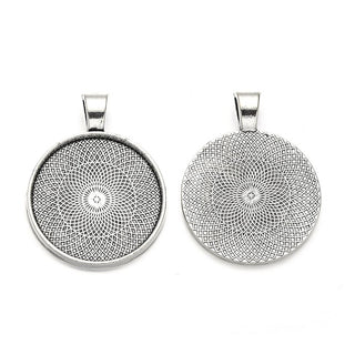 20pcs Large Sturdy Round Bezels, Pendant Base, Antique Silver, Designed for 25mm Cabochon Resin Cameo Photo, MC-G8