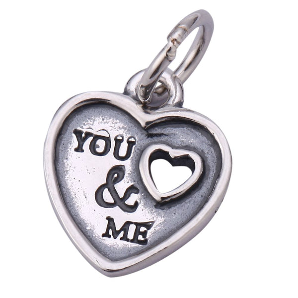 1pc Real 925 Sterling Silver You Me Love Heart Bead Charm Pendant, Compatible with Pandora All Other Charm Bracelets, EC4-D8