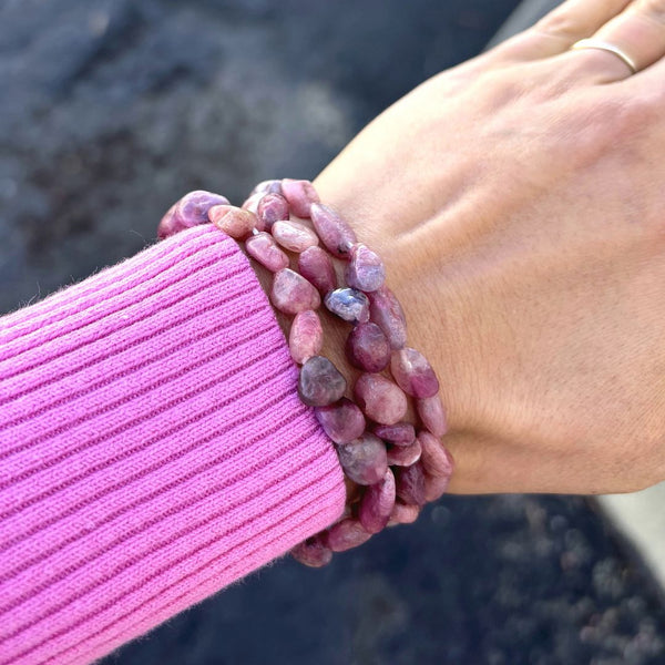 1 Strand Stretch Natural Pink Tourmaline Free Form Gemstone Bracelet, 7-10mm Beads, Length Selections: 7 inch/7.5 inch