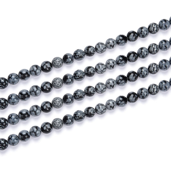 Natural Snowflake Obsidian Gemstone Round Beads, 1 Strand/15 Inch, Size Selections: 4mm/6mm/8mm/10mm