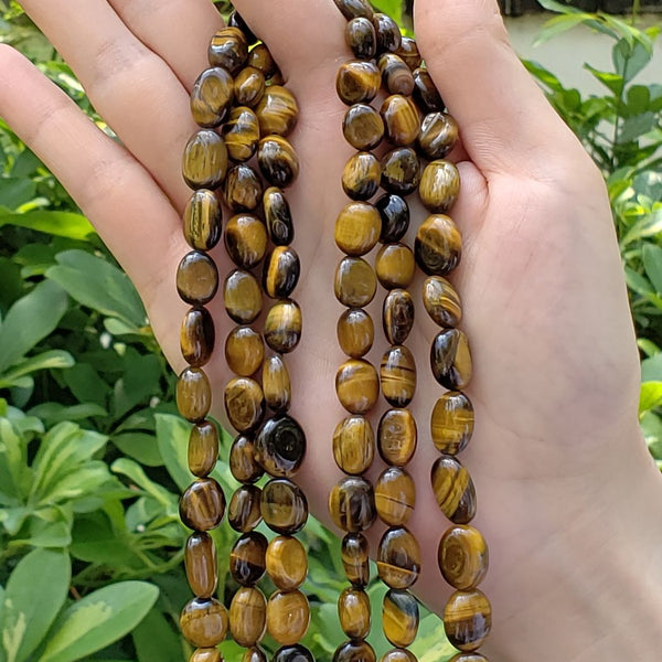 Natural Brown Tiger Eye Gemstone Oval Tumbled Pebble Beads, Irregular, 8mm to 11mm, Hole ID 1mm, 15 Inch/1 Strand, GZ12-27