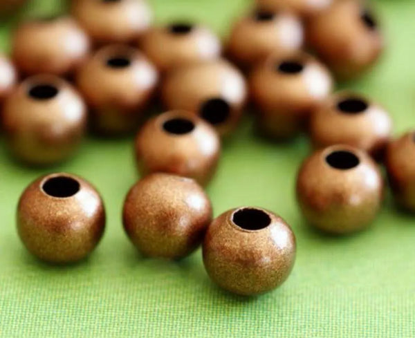 100pcs Large Hole Round Beads, Antique Bronze Plated, Tarnish Resistant, Size Selections: 6mm/8mm/10mm