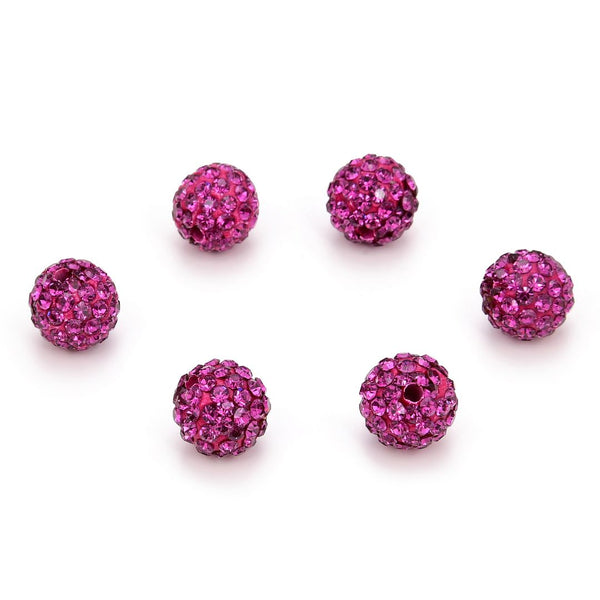 25pcs Adabele Grade A Suncatcher Crystal Rhinestone Pave Polymer Clay Beads, Fuchsia Pink, Size Selections: 8mm/10mm/12mm