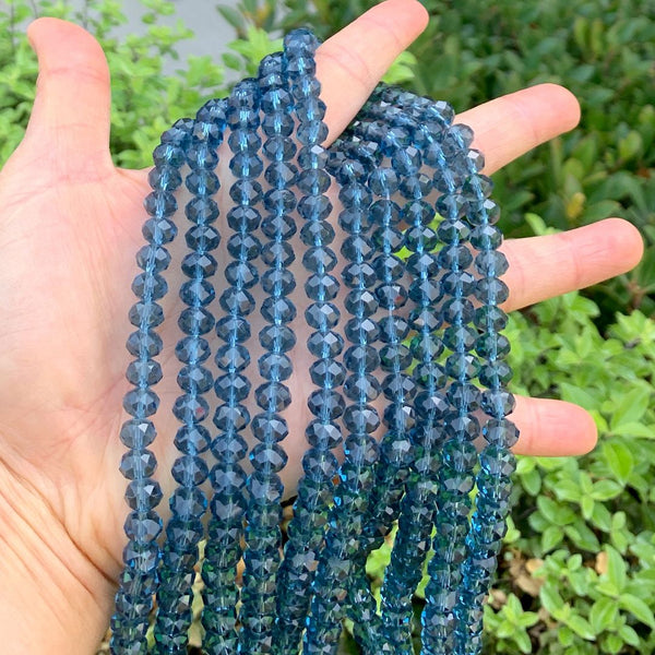 140pcs Creative Club Faceted Rondelle Crystal Glass Beads, Dark Sapphire Blue, 8x6mm, Hole ID 1.1mm, CCR820