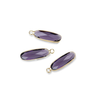 10pcs Grade A February Amethyst Purple Rectangle Bar Birthstone Charm Drops, 18K Yellow Gold Plated Brass, 21x7mm, CCP8-G2