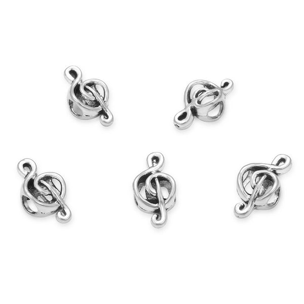 20pcs Music Note Sign Large Hole Beads, Hole ID 4.5mm, Antique Silver, Zinc Alloy Metal, MEC-F7