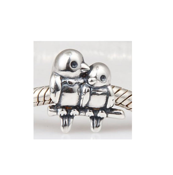 1pc Real Solid Sterling Silver Love Birds Charm Bead, Compatible with Pandora All Other Charm Bracelets, EC394