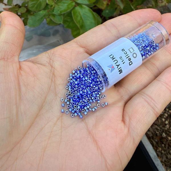 7.5g Miyuki Delica 11/0 Seed Beads, Opaque Luster Cyan Blue DB1569