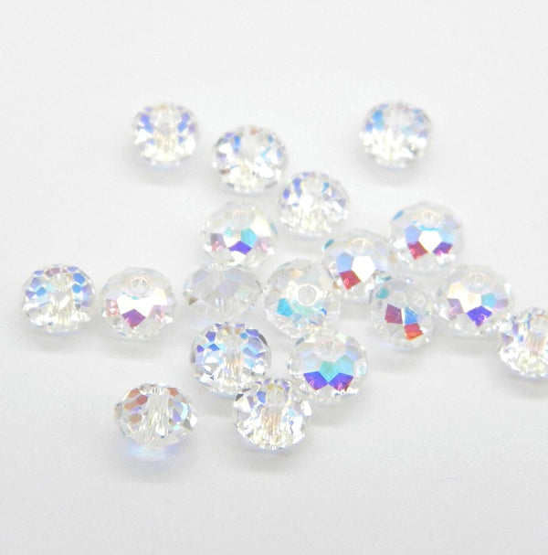 24pcs Adabele Austrian Faceted Rondelle Crystal Beads #5040, Crystal Clear AB, Size Selections: 6x4mm, 8x6mm, 10x8mm