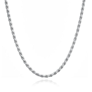 1pc 925 Sterling Silver Diamond-Cut Braided Rope Link Chain Necklace, Tarnish Resistant Rhodium Plated, 2mm, Thick Strong, Length Selections: 18/20/22/24/26 inch