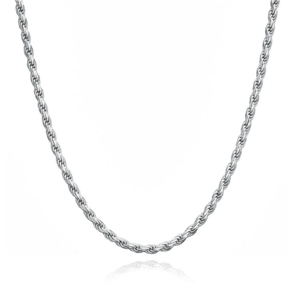 1pc 925 Sterling Silver Diamond-Cut Braided Rope Link Chain Necklace, Tarnish Resistant Rhodium Plated, 2mm, Thick Strong, Length Selections: 18/20/22/24/26 inch