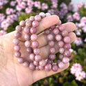 1 Strand Stretch Natural Pink Rhodonite Beaded Gemstone Bracelet, 8mm Bead, Length Selections: 7 inch/7.5 inch/8 inch/8.5 inch