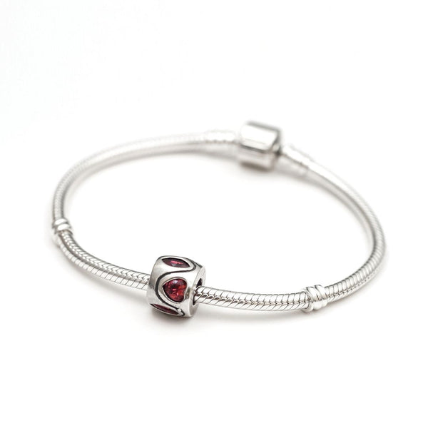 1pc Real 925 Sterling Silver Heart Bead, July Birthstone Charm Bead, Cubic Zirconia CZ Ruby Gemstone, Compatible with Pandora all Other Charm Bracelets, EC618