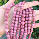 Natural Grade A Pink Rhodonite Gemstone Round Beads, 1 Strand/15 Inch, Size Selections: 6mm/8mm/10mm