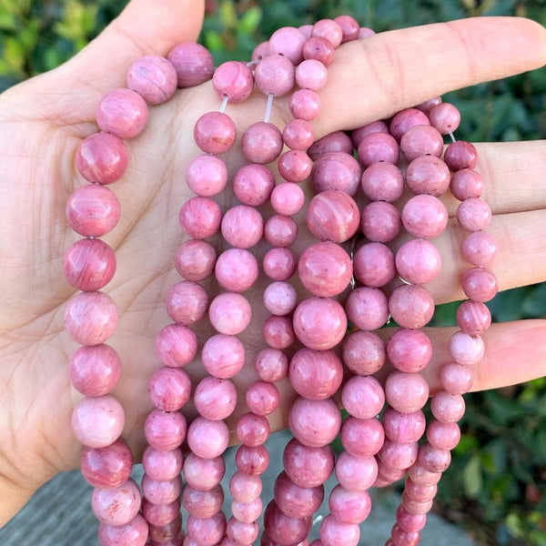 Natural Grade A Pink Rhodonite Gemstone Round Beads, 1 Strand/15 Inch, Size Selections: 6mm/8mm/10mm
