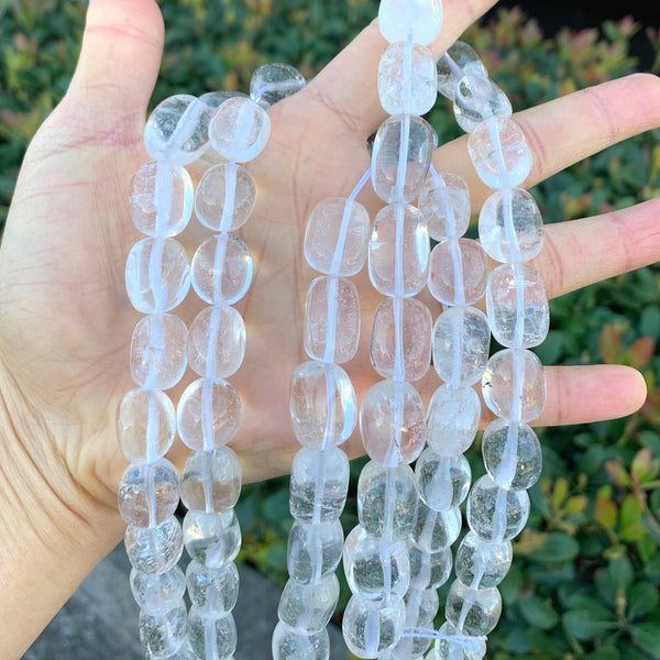 Natural Clear Crystal White Quartz Gemstone Tumbled Nugget Beads, Irregular, 10mm-13mm, Hole ID 1mm, 1 Strand/15 Inch, GZ4-3