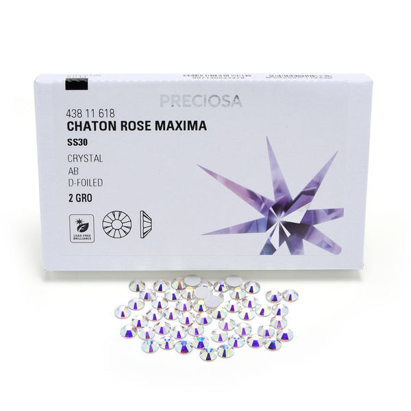25pcs Genuine Preciosa MAXIMA Chaton Rose Round Flat Back Crystal Rhinestone, Foil Back, Crystal AB, SS30, 6.32-6.5mm, Prm-S302