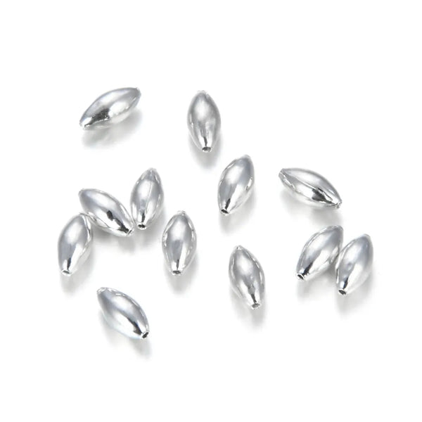 200pcs Small Tiny Oval Beads, Silver Plated Brass Alloy, 6mm, Hole ID 1mm, CF120