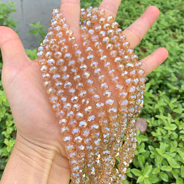 140pcs Creative Club Faceted Rondelle Crystal Glass Beads, Golden Shadow, 8x6mm, Hole ID 1.1mm, CCR828