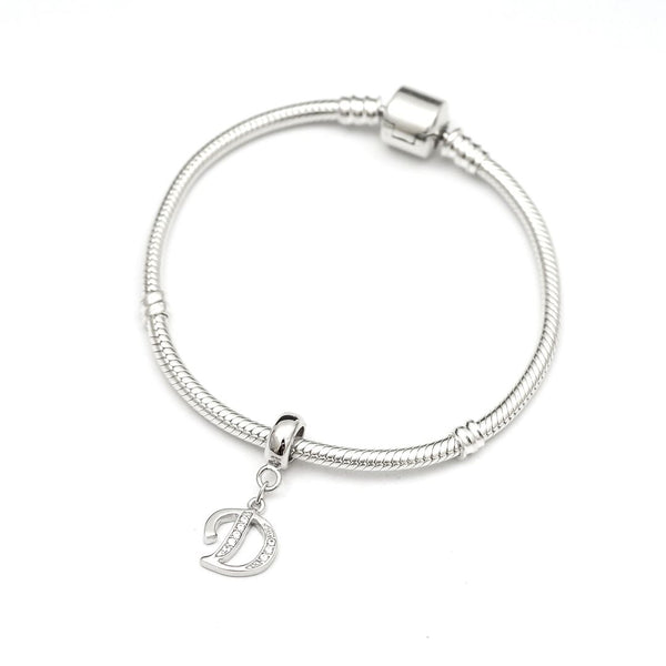 1pc 925 Sterling Silver Letter D, Alphabet Charm Pendant Drop, 18mm Long, Hole ID 4.5mm, EC3-A4