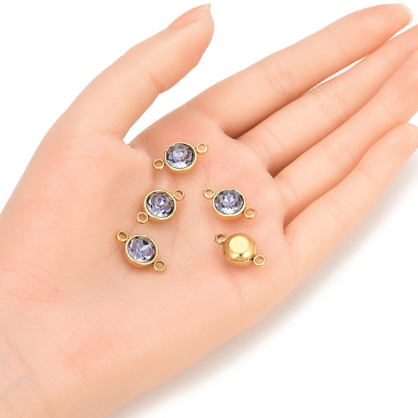 10pcs Grade A June Alexandrite Birthstone Links, 18K Yellow Gold Plated Stainless Steel, Tarnish Resistant, 10mm, CCP37-6