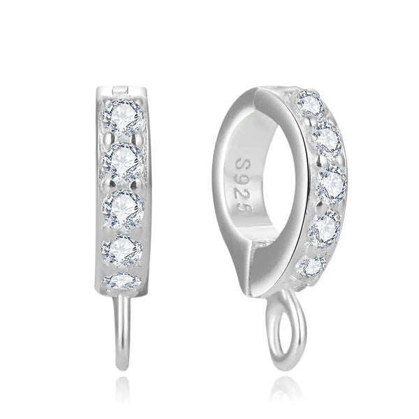 2pcs 925 Sterling Silver Hinged Bails, Tarnish Resistant Rhodium Plated, Cubic Zirconia CZ, 12.5mm, SS96-3