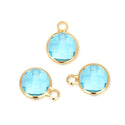 10pcs Grade A March Aquamarine Blue Birthstone Charm Drops, 18K Yellow Gold Plated Brass, 6mm Small, CCP2-G3