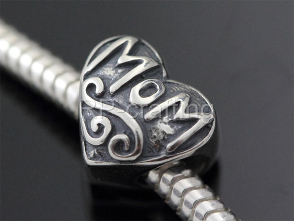 1pc Real 925 Sterling Silver Best Mom Love Heart Charm, Compatible with Pandora All Other Charm Bracelet, EC4-B5