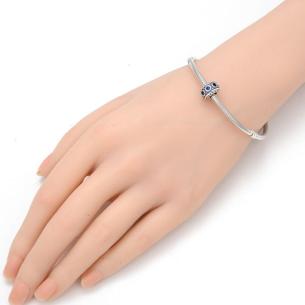 1pc 925 Sterling Silver September Birthstone Bead Charm, Blue Sapphire Cubic Zirconia CZ, 11x6.8mm, Hole ID 4.5mm, EC1-A9