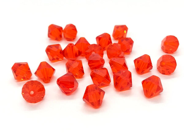 50pcs Preciosa Faceted Bicone Crystal Beads, Hyacinth Orange Red, 6mm, Hole ID 1mm, Pre-B617