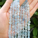 Natural Blue Aquamarine Gemstone Oval Tumbled Pebble Beads, Irregular, 8mm to 10mm, Hole ID 1mm, 15 Inch/1 Strand, GZ12-65