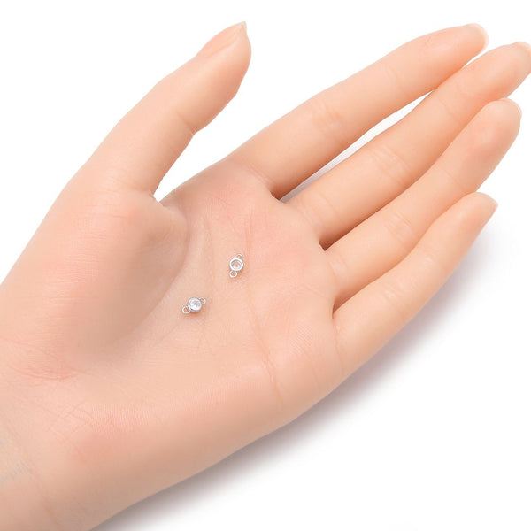 2pcs 925 Sterling Silver 4mm Tiny April Birthstone Links, Tarnish Resistant, Clear Cubic Zirconia Gemstone Connector, SXP6-4
