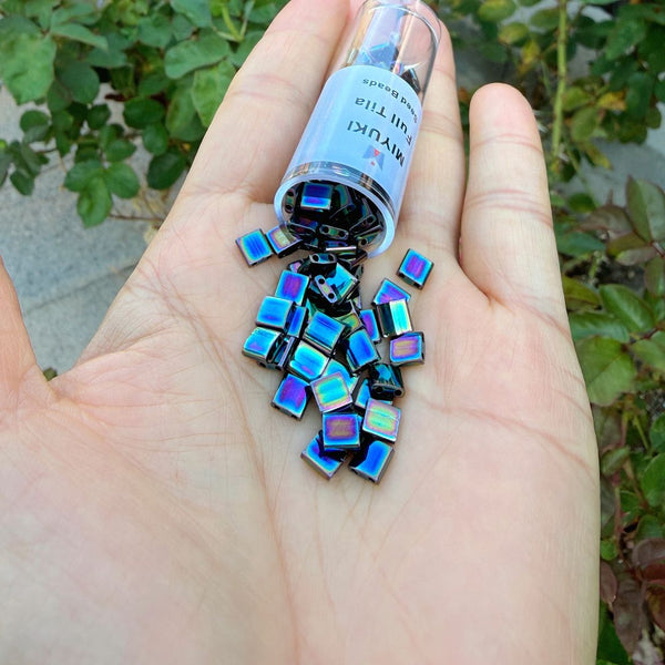 10g Miyuki Full Tila Square Seed Beads 5x5mm, Metallic Iris Variegated Blue TL-455