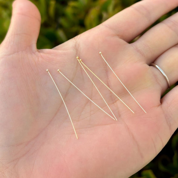 20pcs Real 1/20 14K Gold Filled Ball Head Pins Headpin, Thin 26 Gauge/0.4mm, Length Selections: 1 inch/1.5 inch